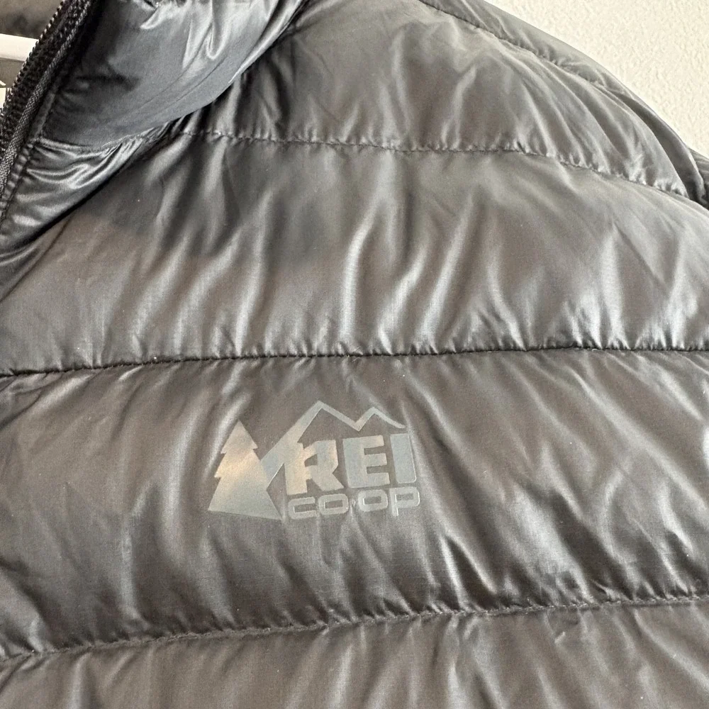 REI‎ Coop Down Jacket Men XL Tall Black Light Weight Outdoor Hiking Travel